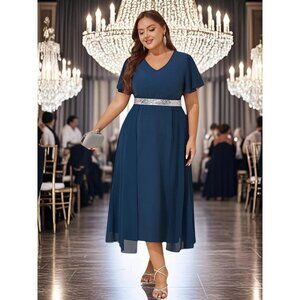 LAPA Women Plus Size Chiffon Evening Gown Sequins Dress, Elegant Formal